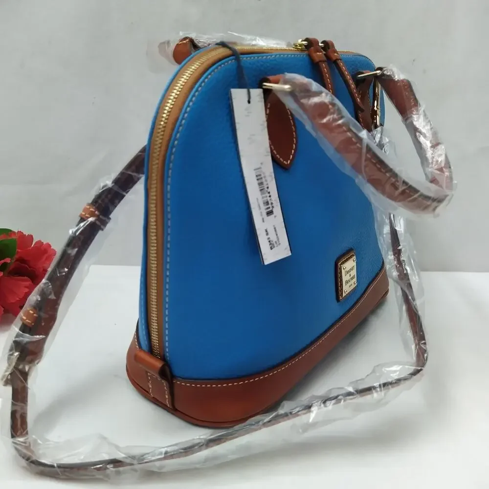Dooney & Bourke Blue Pebbled Leather Double Handles Zipper Satchel Bag - NWT